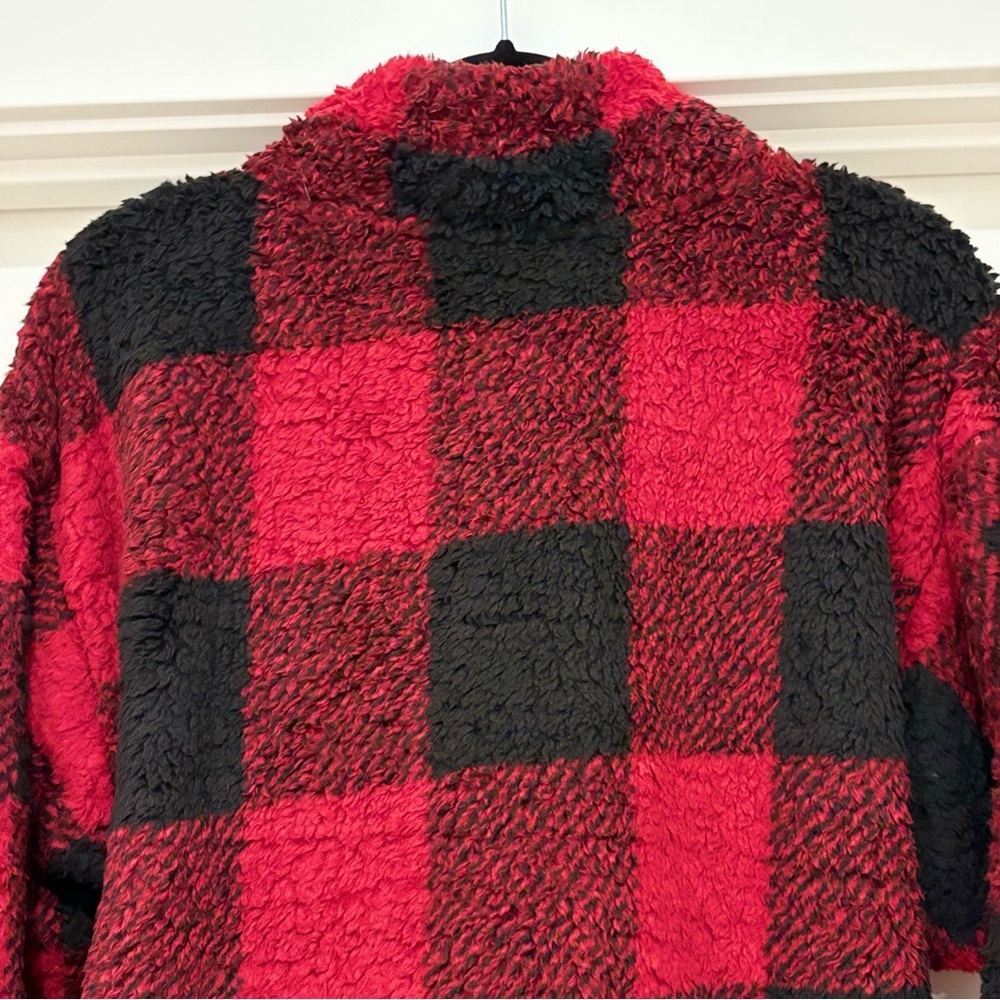 [Love Tree] Buffalo Plaid Sherpa Red/Black 1/4 Zip Pullover Sweater Women’s XL - Picture 8 of 10